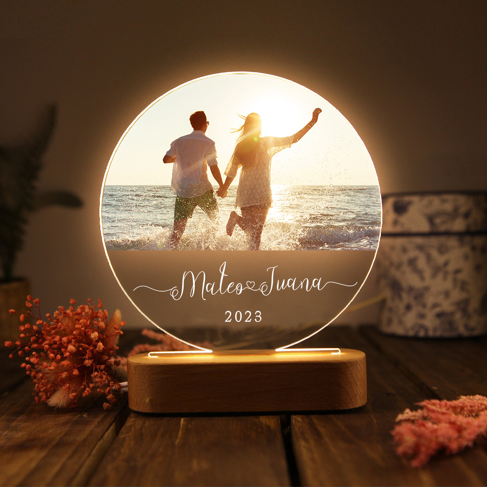 Lámpara para pareja 3D Ilusión Luz de Noche LED 2 nombres, año y foto personalizados -Jessemade ES