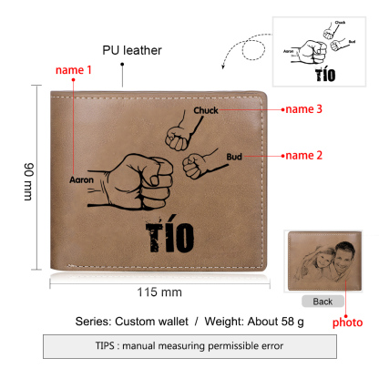A mi tío-Cartera 2-5 nombres y foto personalizados billetera clásica puño a puño -Jessemade ES