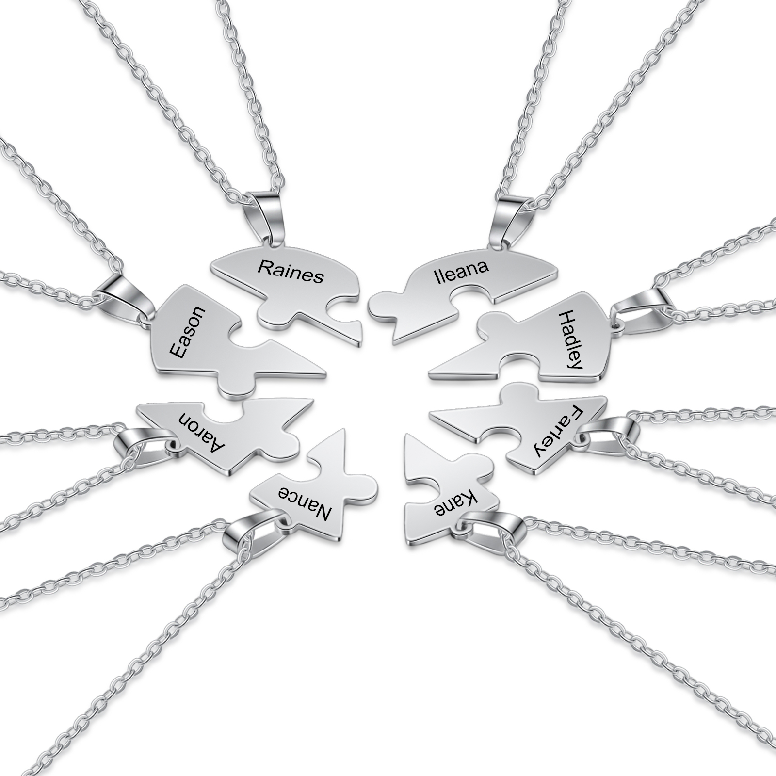 Collares de corazón 8 piezas de rompecabezas 8 nombres personalizados-Jessemade ES