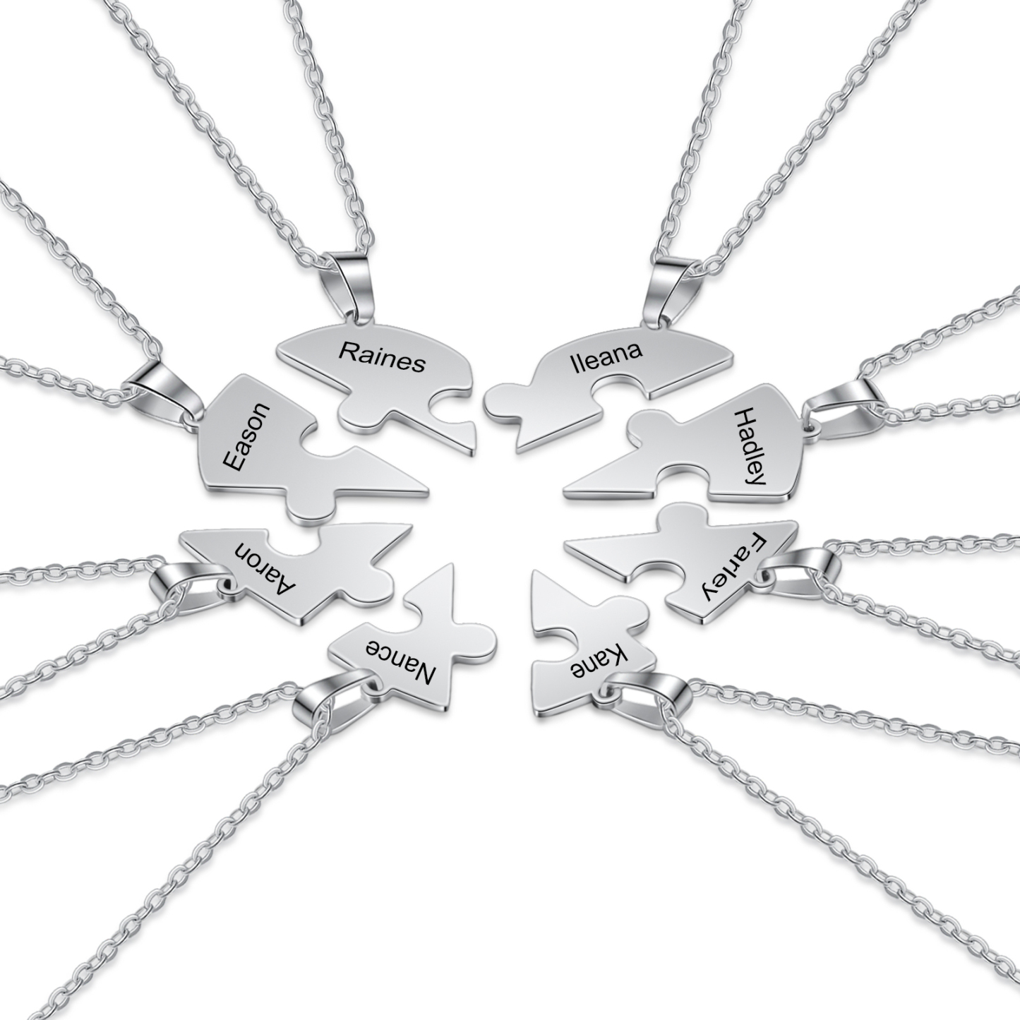 Collares de corazón 8 piezas de rompecabezas 8 nombres personalizados-Jessemade ES