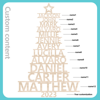 Navidad-Ornamento navideño de madera árbol de nombres con 12 nombres y año personalizados