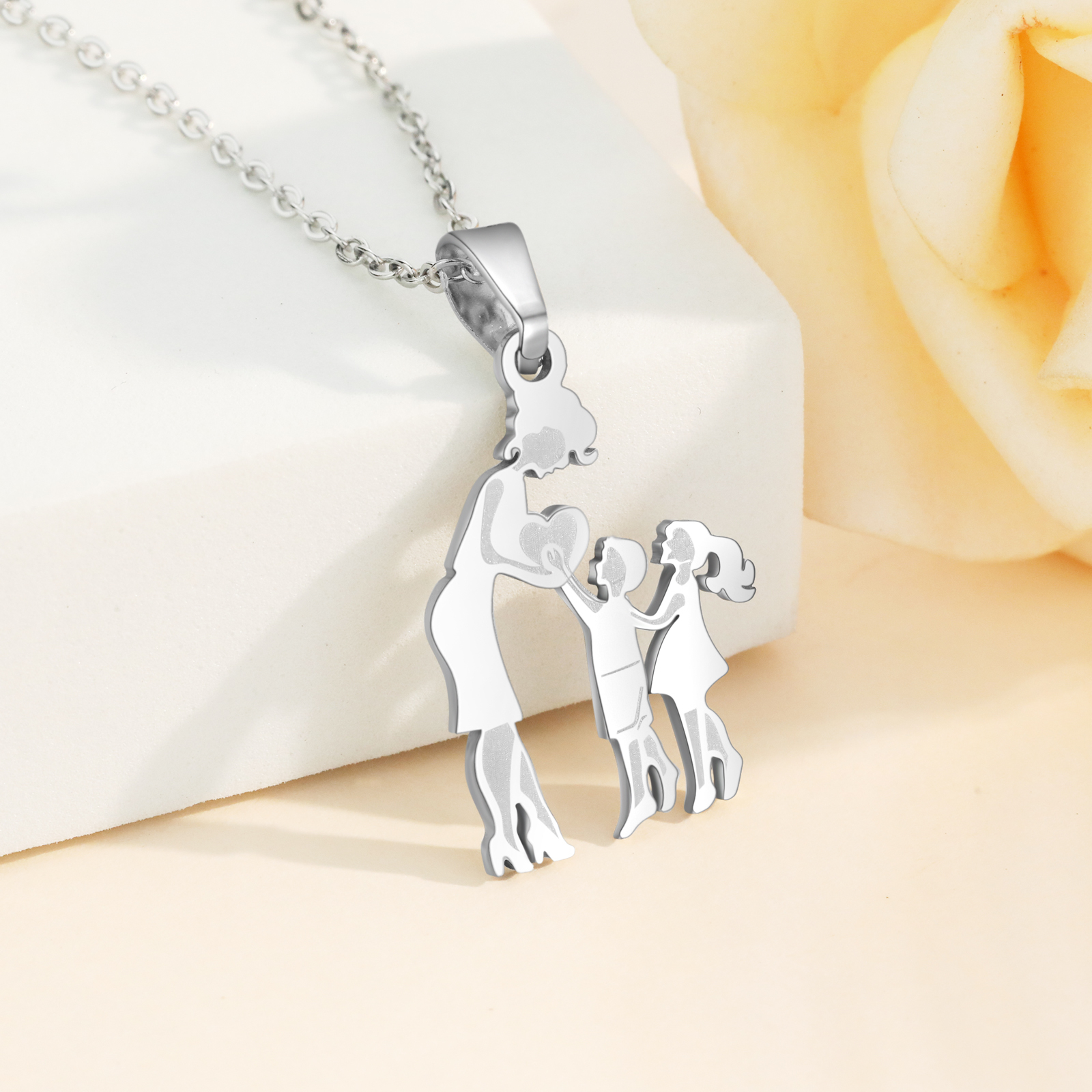 Collar con colgante de madre y dos hijos/hijas amor entre mamá y niños-Jessemade ES