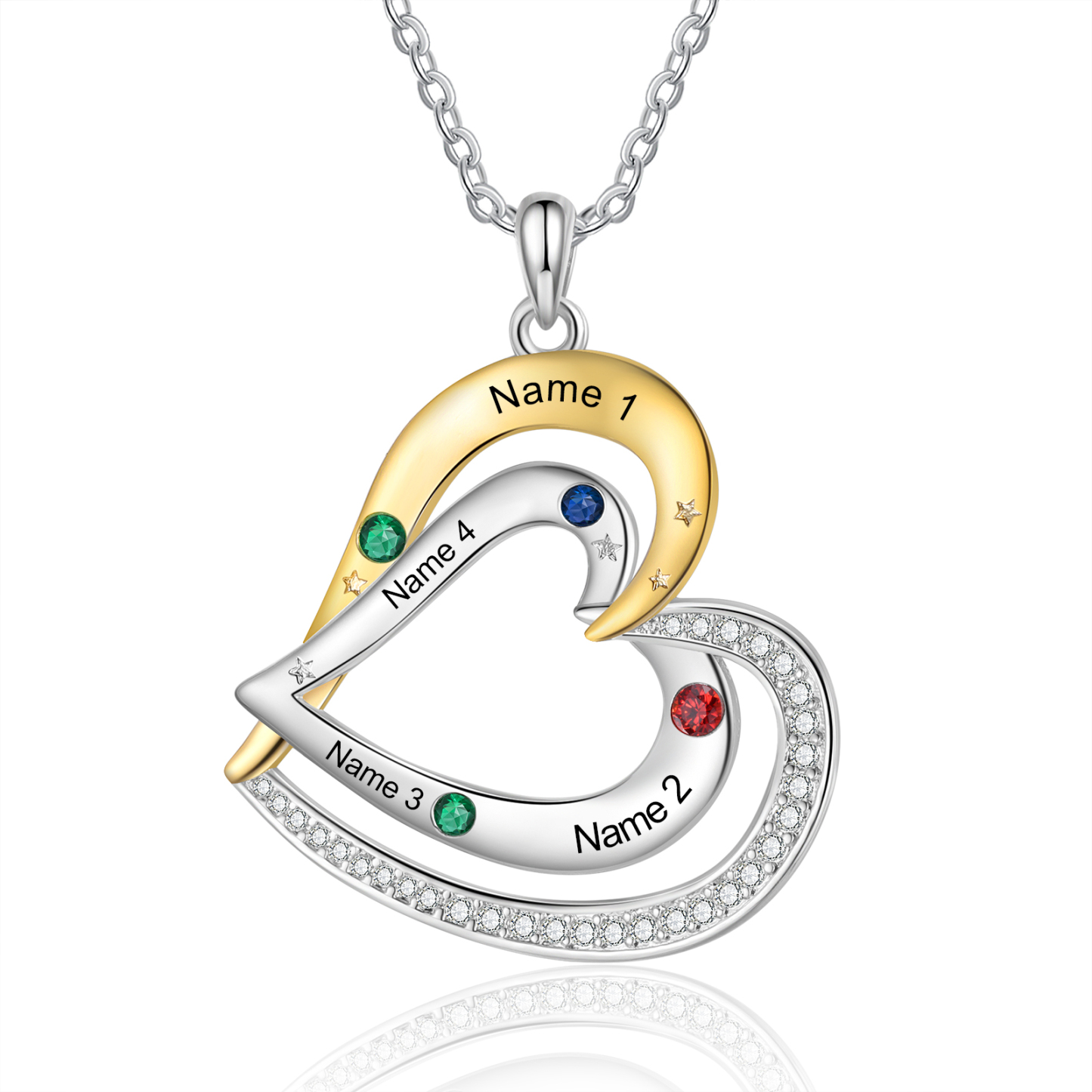 Collar de corazón con 4 nombres y piedras de nacimiento personalizados-Jessemade ES