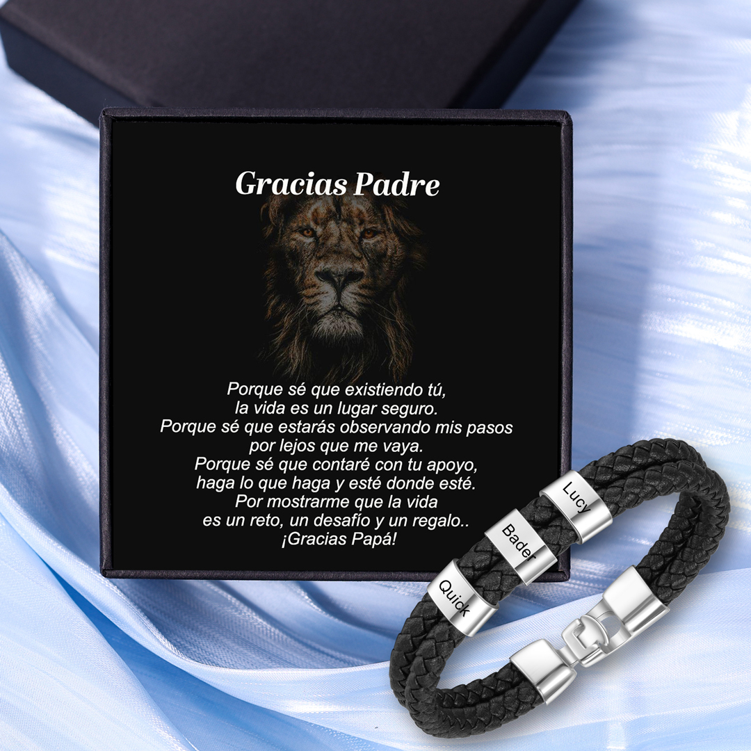 A mi papá-Pulsera de cuero trenzado 3 aros con 3 nombres personalizados pulsera de hombre-Jessemade ES