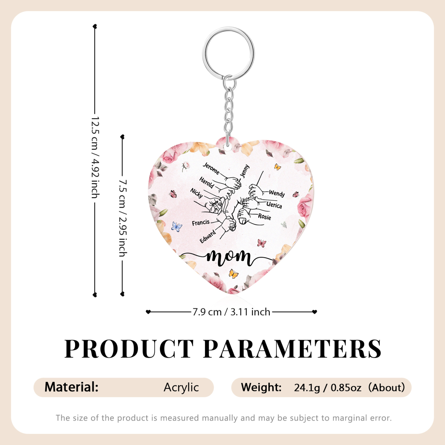 A mi mamá/abuela - Llavero/Colgante 3-9 Nombres y 1 Texto Personalizados de Acrílico