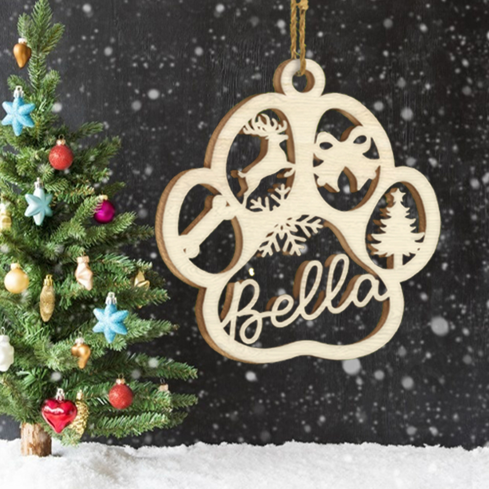 Navidad-Ornamento navideño de patas de perros y gatos 1 nombre personalizado