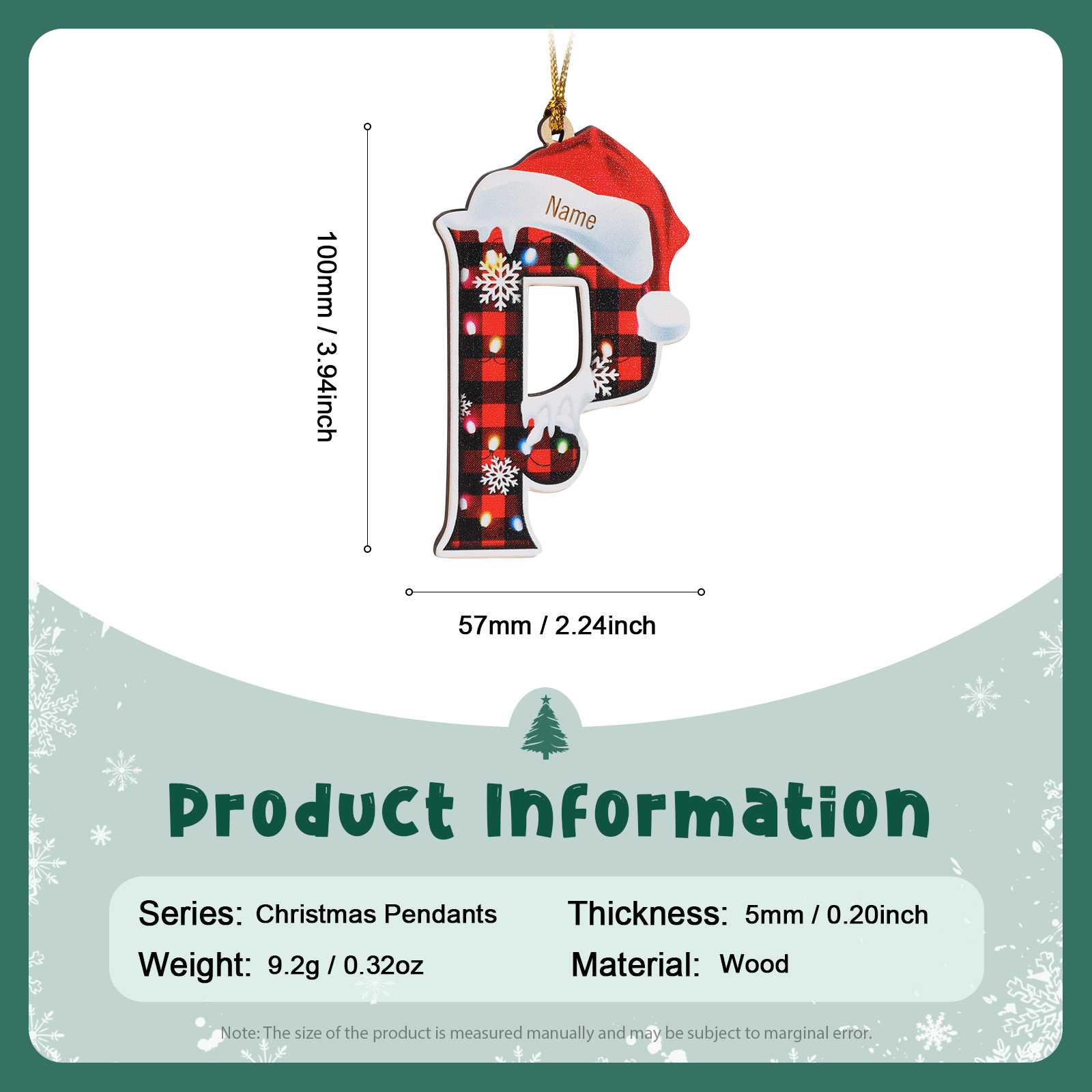 Navidad-Ornamentos Navideños de Madera Letra 1 Nombre Personalizado