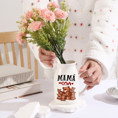 Florero de cerámica mamaosa y sus bebés 2-8 nombres personalizados con texto decoración del hogar-Jessemade ES