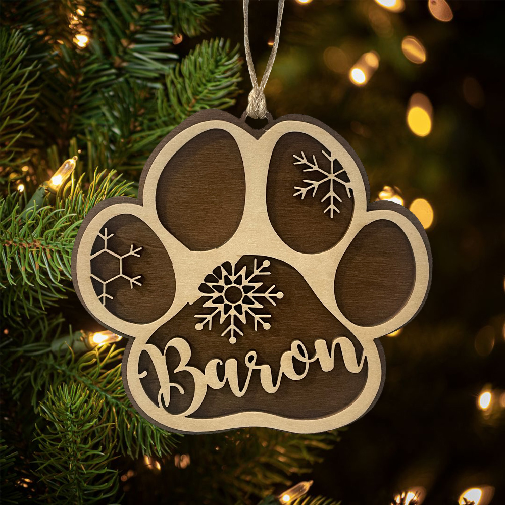 Navidad-Ornamento navideño de madera pata de perro con 1 nombre personalizado