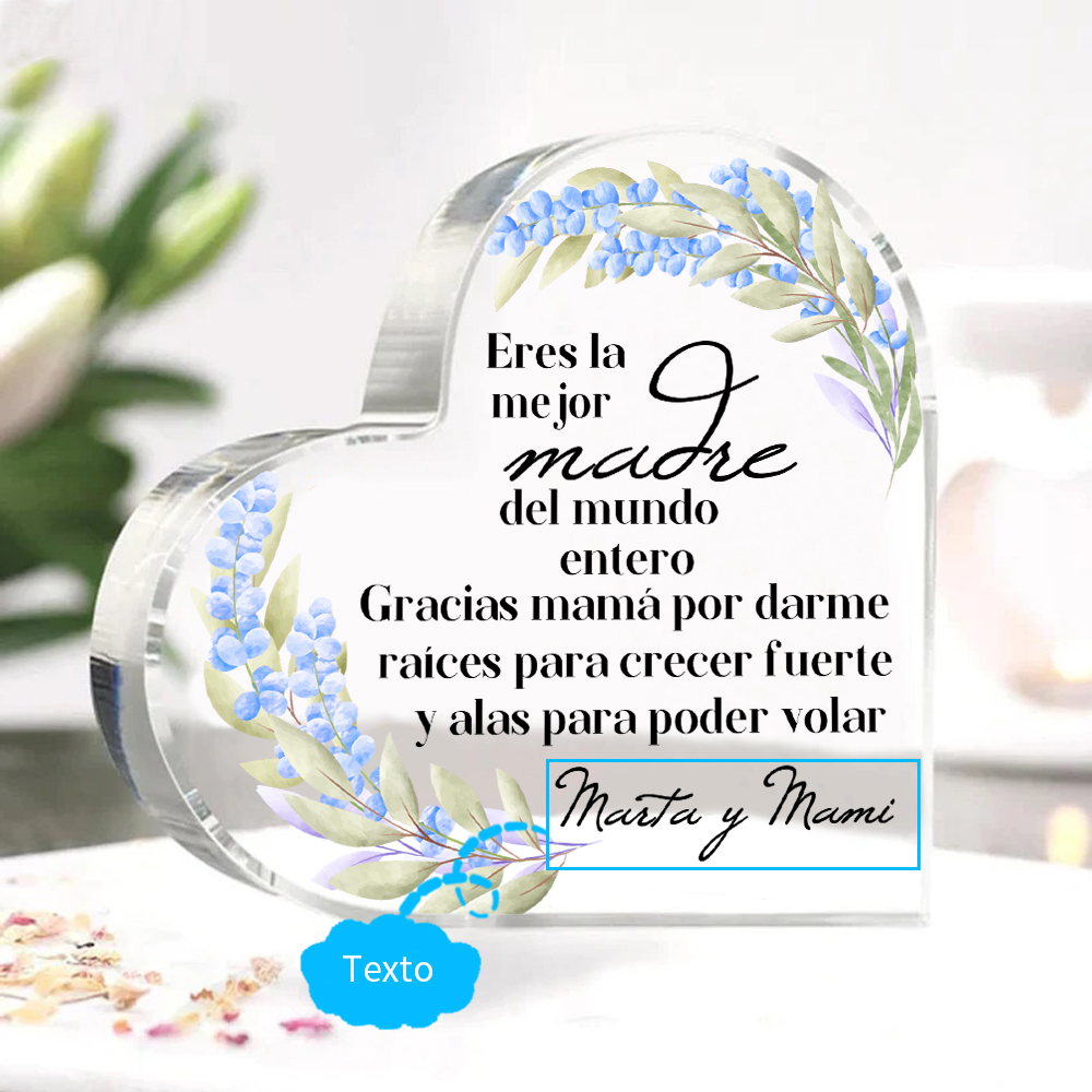 A mi mamá-Placa de acrílico en forma de corazón con frases amorosos 1 texto personalizado-Jessemade ES