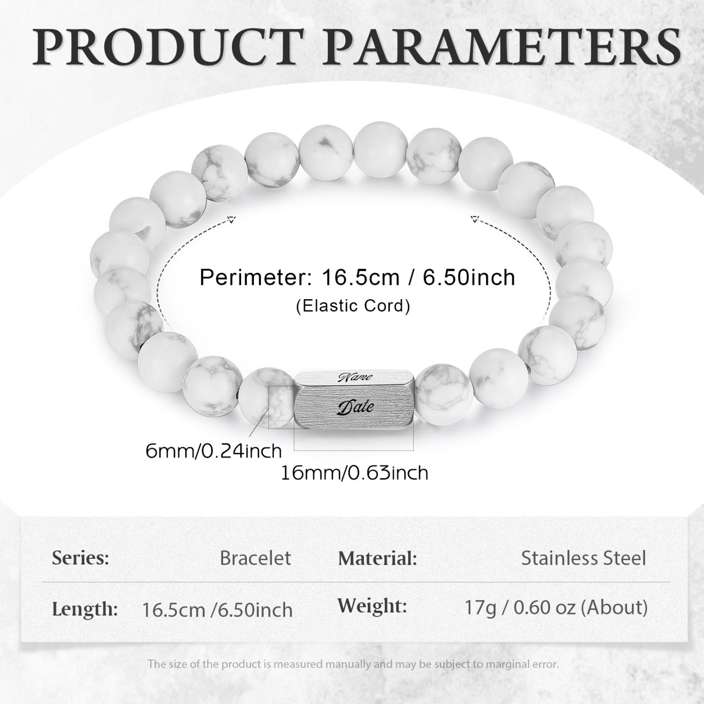 Pulsera de perlas personalizada con nombre y fecha para hombre-Jessemade ES