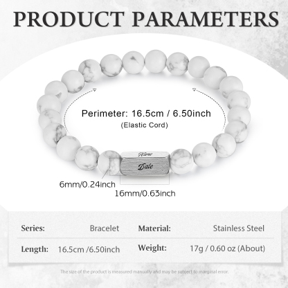 Pulsera de perlas personalizada con nombre y fecha para hombre-Jessemade ES