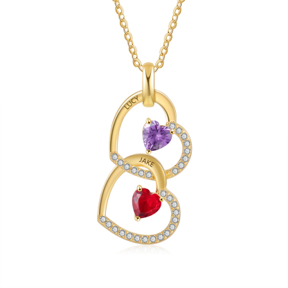 Collar corazones con 1-3 nombres personalizados y 1-3 piedras de nacimiento-Jessemade ES