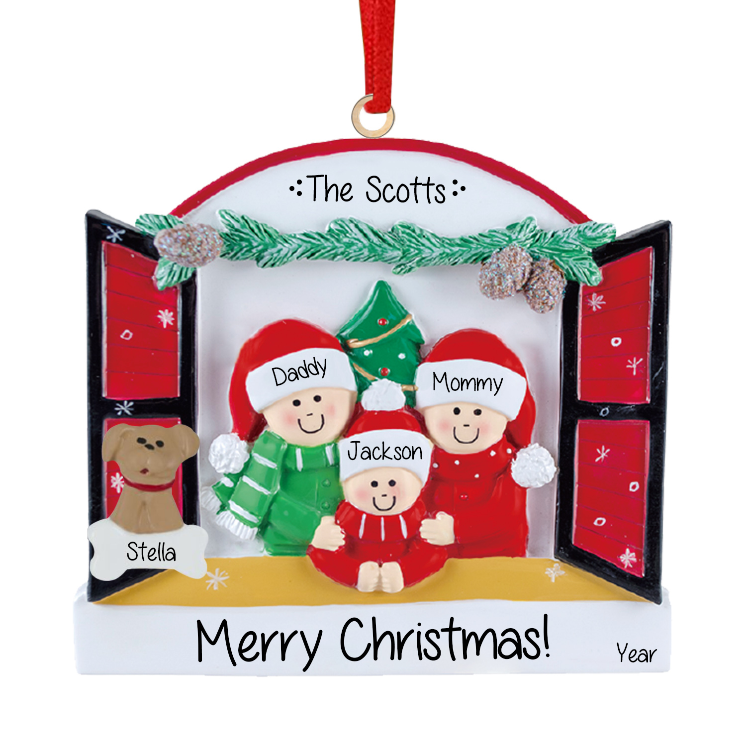 Navidad-Ornamentos Navideños de Madera Familia de 2-4 con Perro 3-5 Nombres Personalizados con 2 Textos y Año-Jessemade ES