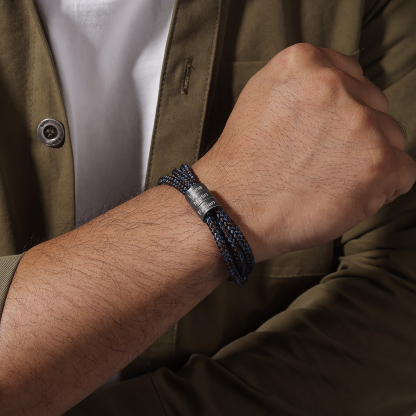 Pulsera de triple cuerda azul y marrón con 3 aros 3 nombres personalizados pulsera de hombre -Jessemade ES
