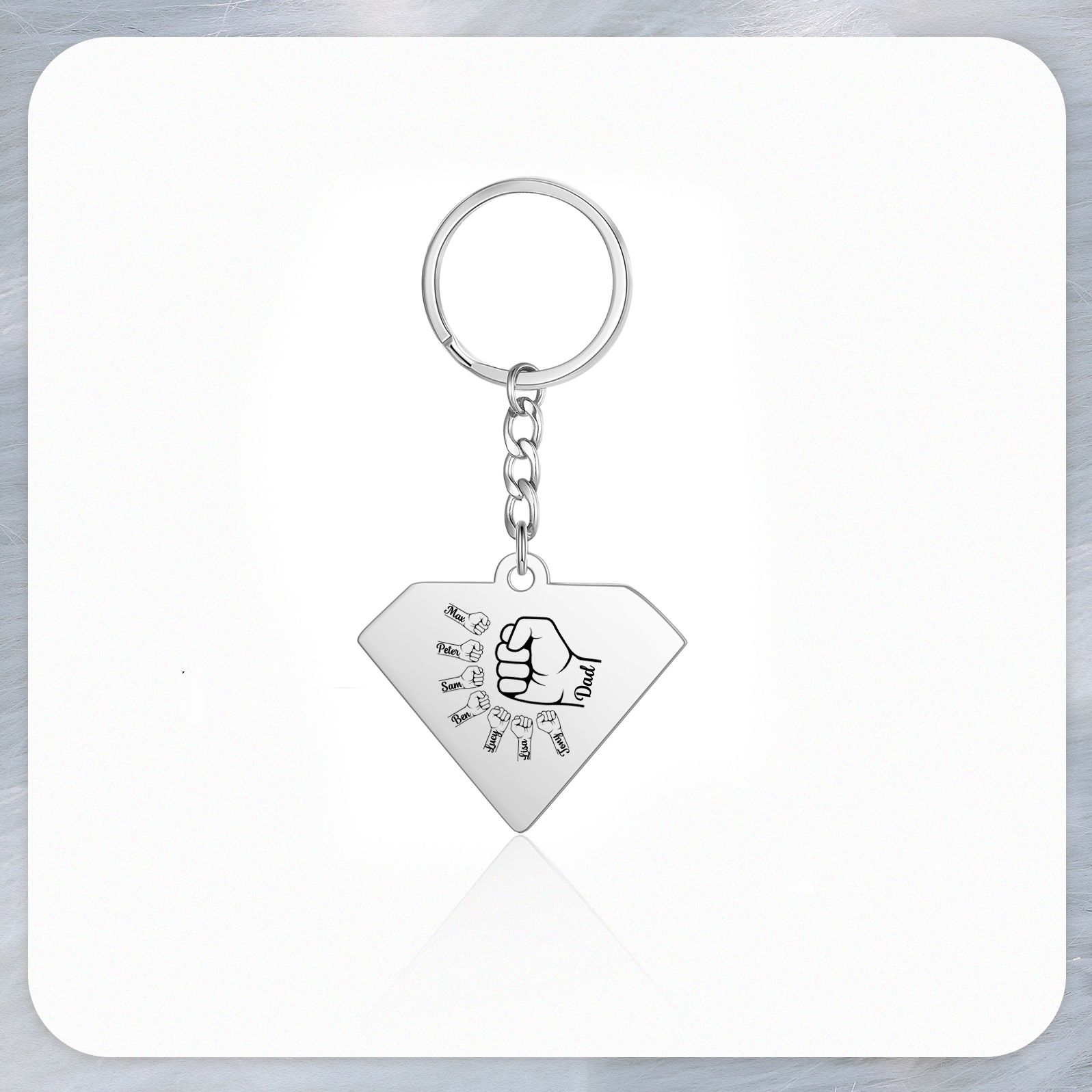 Llavero en forma de Superman puño con puño con 7 nombres personalizados con texto-Jessemade ES