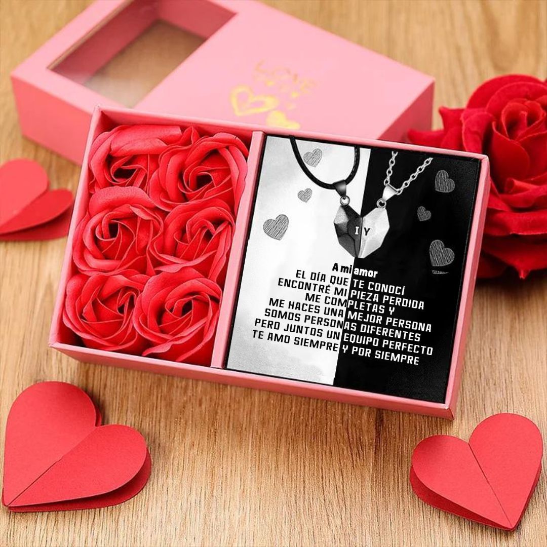 A mi amor-Collares personalizados para pareja con dije de corazón de rompecabezas magnético grabado de dos letras-Jessemade ES