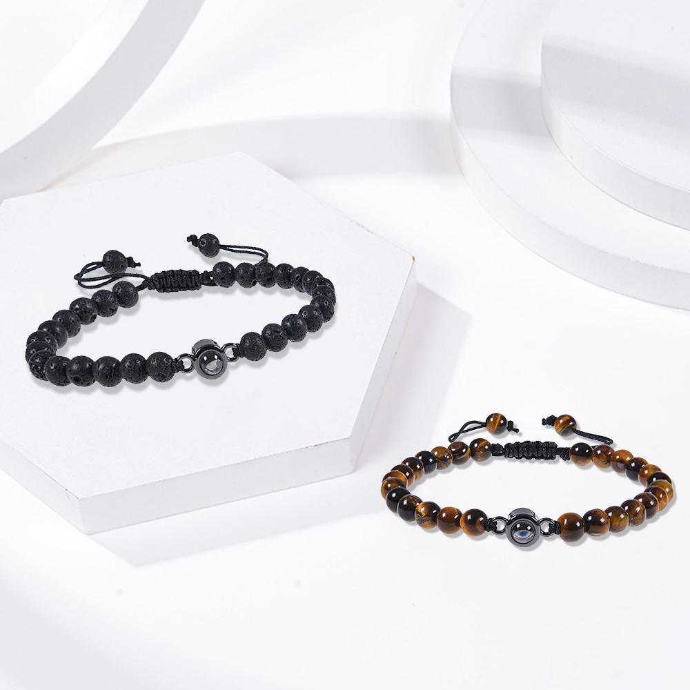 A mi papá-Pulsera de perlas con proyección de foto en color para hombre-Jessemade ES