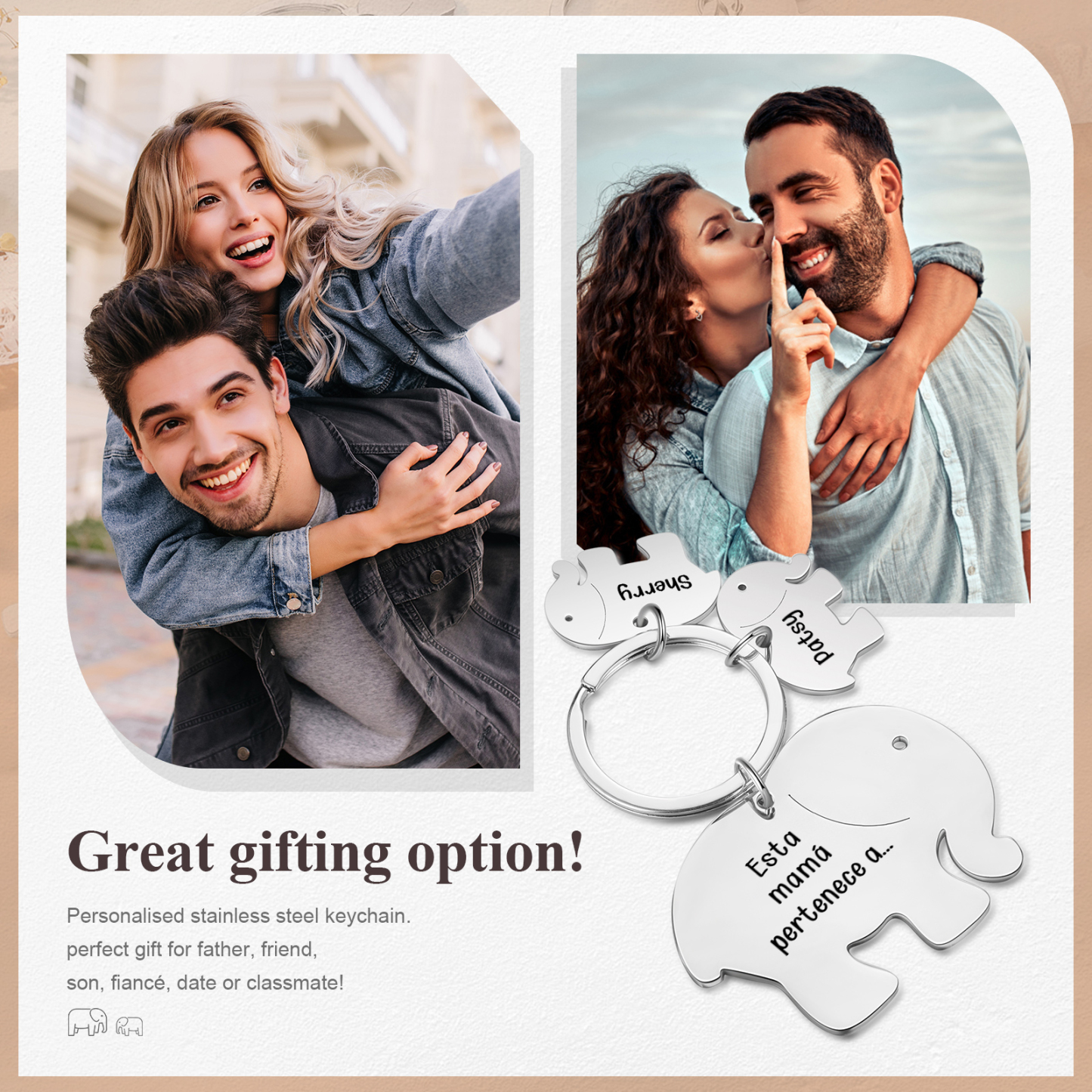 A mi mamá/abuela - Llavero con 2 nombres personalizados en elefantes con texto-Jessemade ES