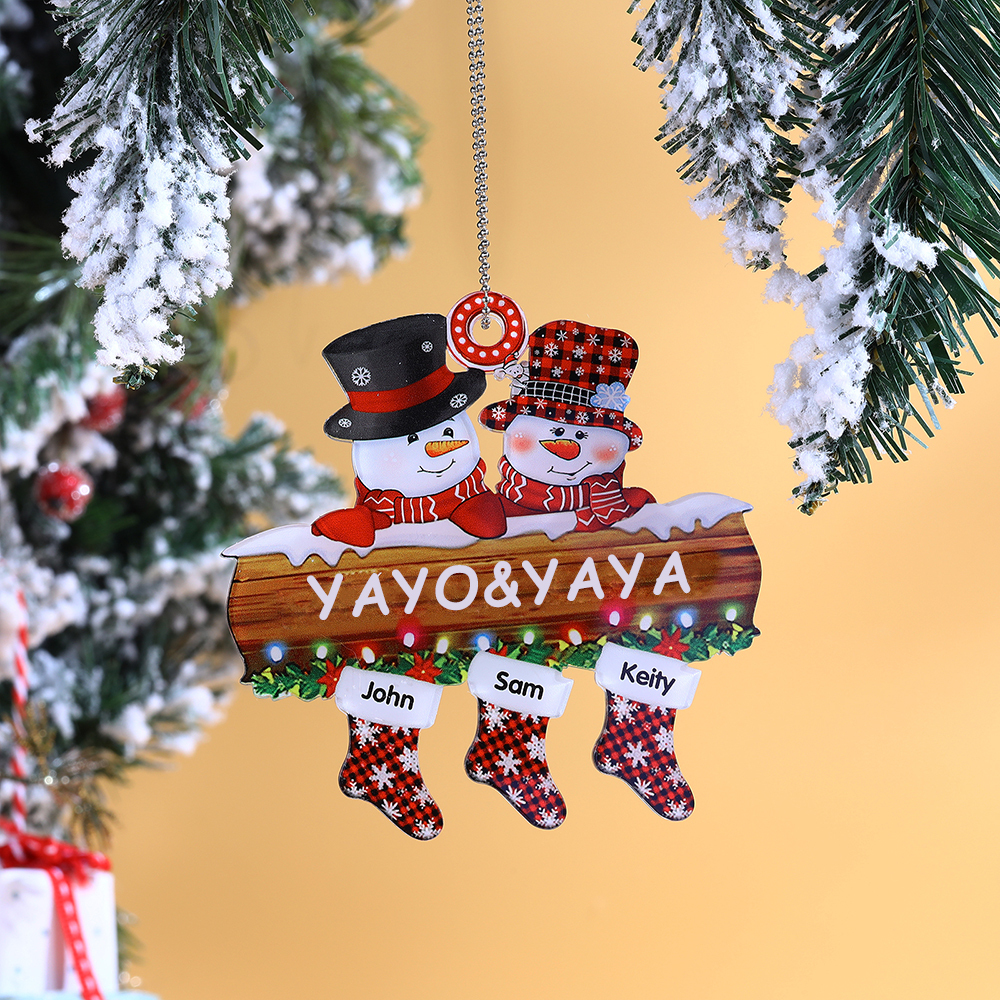 Navidad-Ornamentos Navideños de Acrílico Muñecos de Nieve 3 Nombres con Texto Personalizados