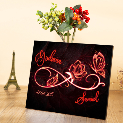 Lámina "nudo infinito de rosa" marco de madera para pareja 2 nombres personalizados con fecha-Jessemade ES