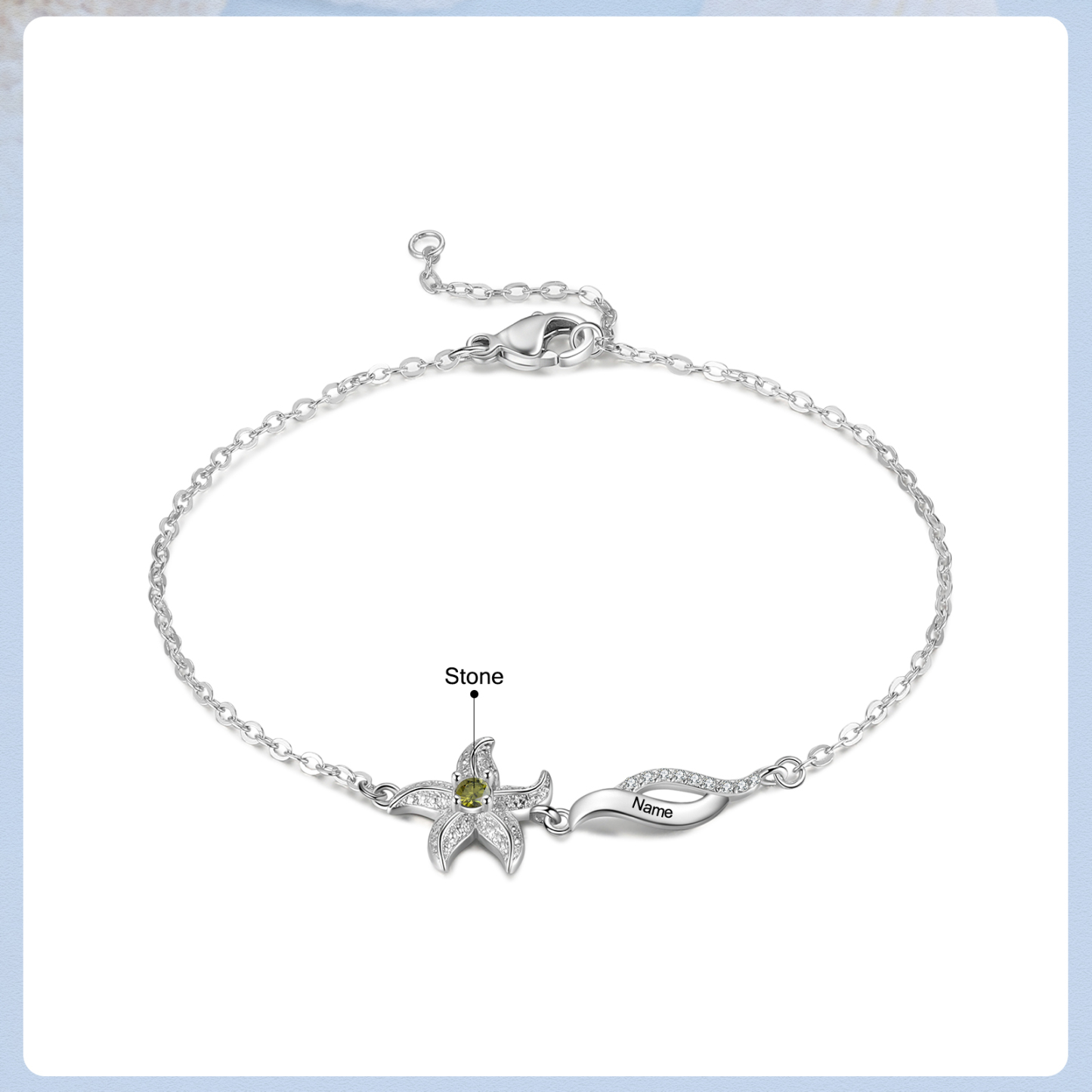 Pulsera con dije de estrella de mar para mujer personalizada con 1 nombre y 1 piedra de nacimiento-Jessemade ES