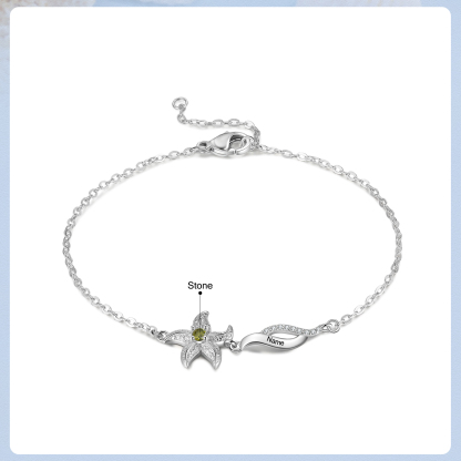 Pulsera con dije de estrella de mar para mujer personalizada con 1 nombre y 1 piedra de nacimiento-Jessemade ES