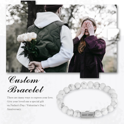 Pulsera de perlas personalizada con nombre y fecha para hombre-Jessemade ES