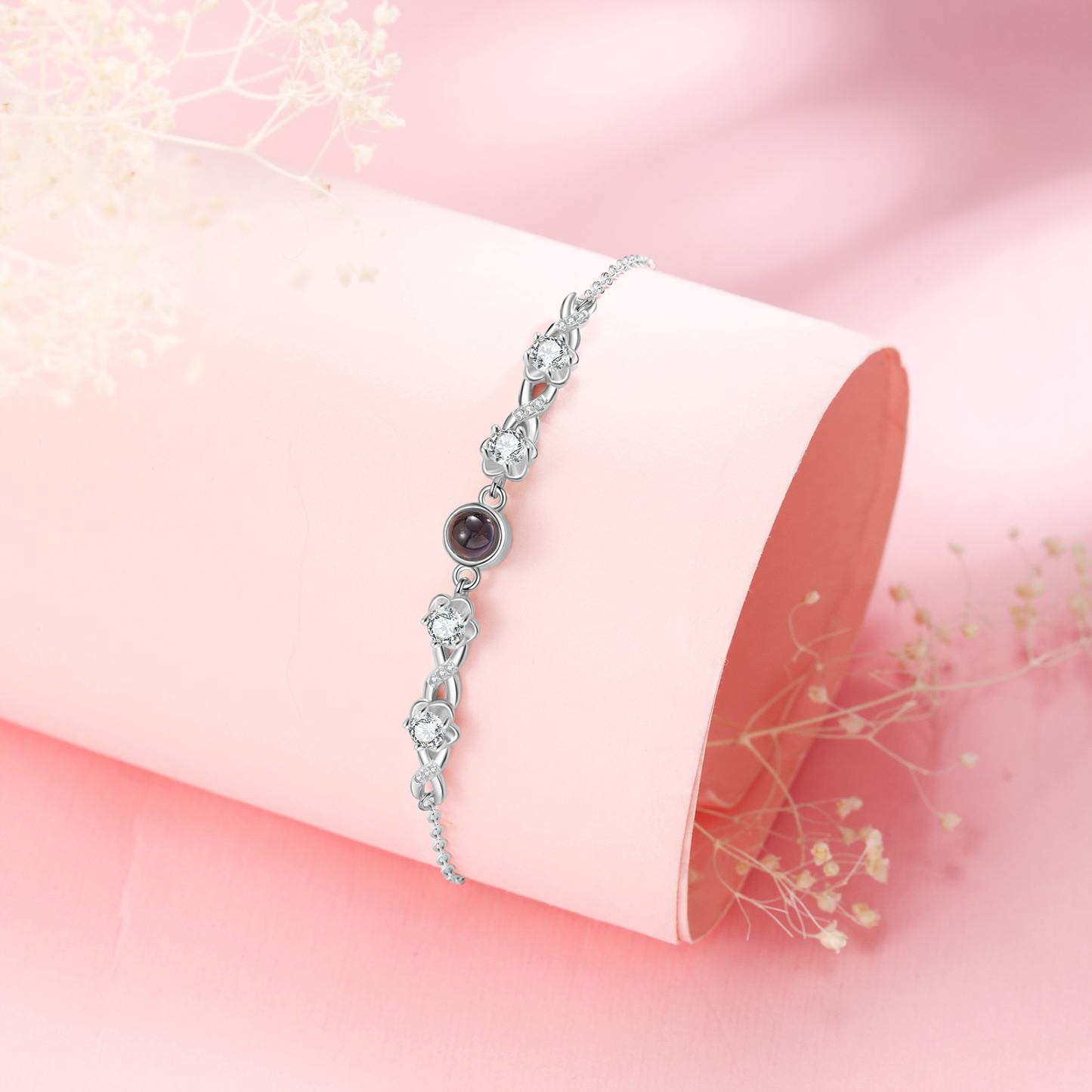 Pulsera con proyección de foto en color para mujer dije de infinito, Brazalete de proyección-Jessemade ES