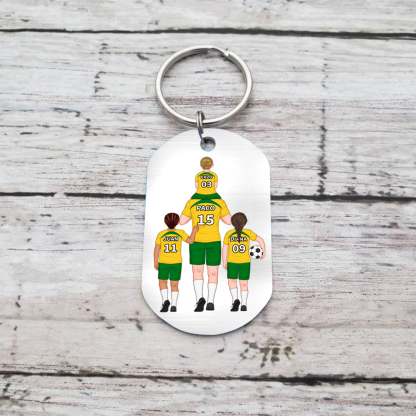 A mi papá-Llavero de placa con fútbol personalizado con 1-4 nombres, números y figuras-Jessemade ES
