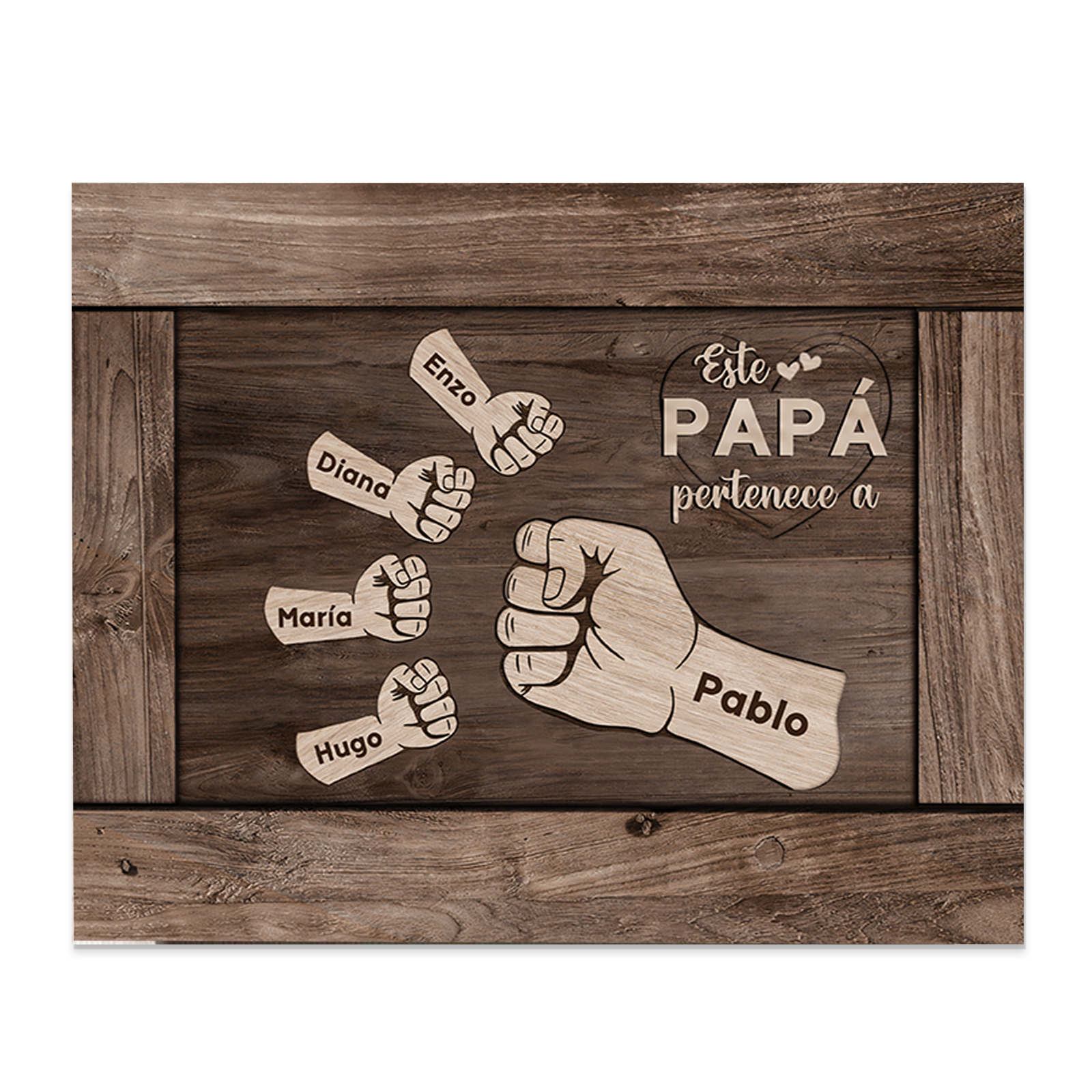 A mi papá - Lámina marco de madera puño con puño 5 nombres personalizados-Jessemade ES