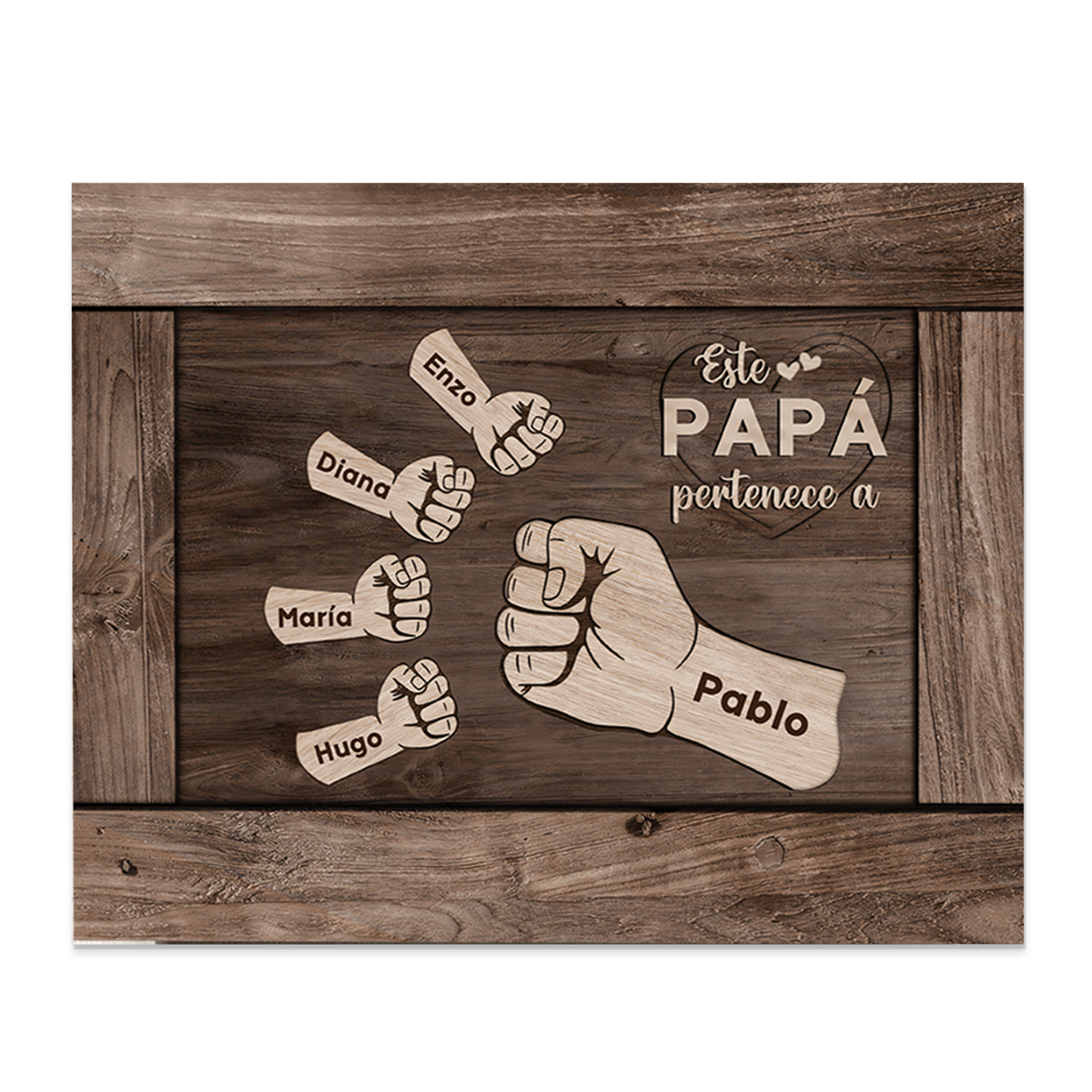 A mi papá - Lámina marco de madera puño con puño 5 nombres personalizados-Jessemade ES