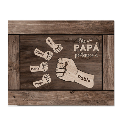 A mi papá - Lámina marco de madera puño con puño 5 nombres personalizados-Jessemade ES