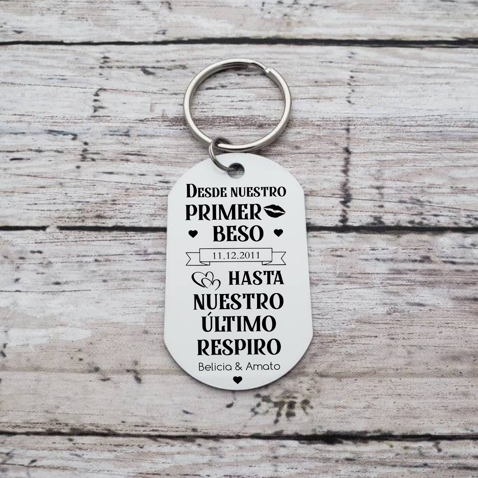 Llavero personalizado con foto, 2 nombres y una fecha para pareja-Jessemade ES