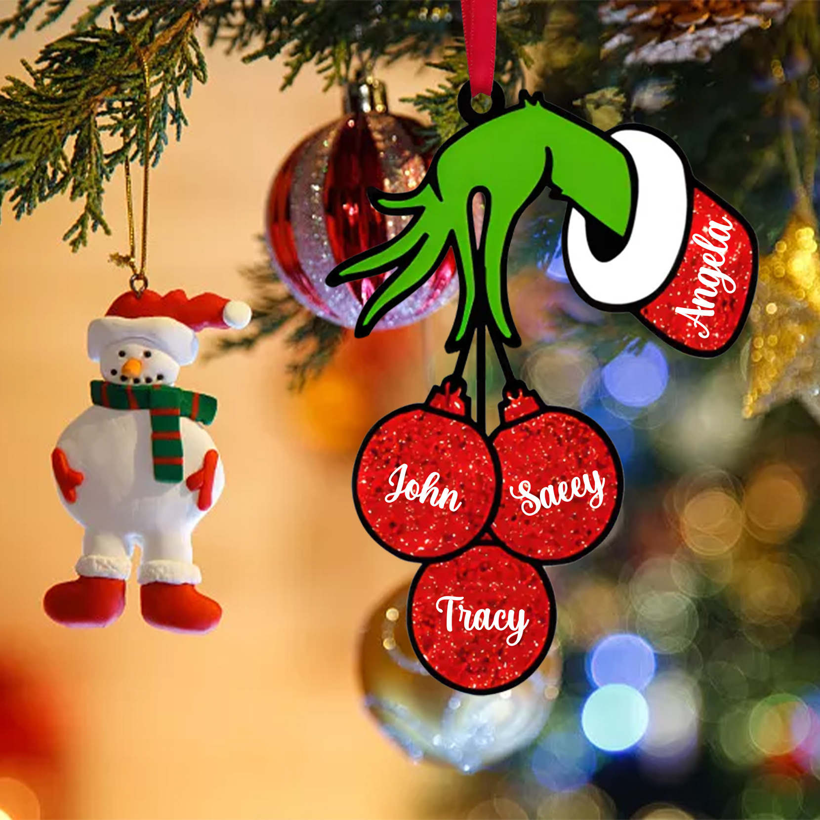 Navidad-Ornamento navideño de madera mano mágica con 4 nombres personalizados