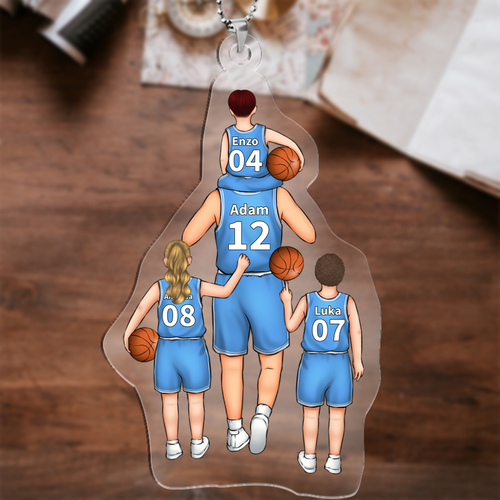 Llavero de acrílico baloncesto papá y niños 1-5 nombres y personajes personalizados-Jessemade ES