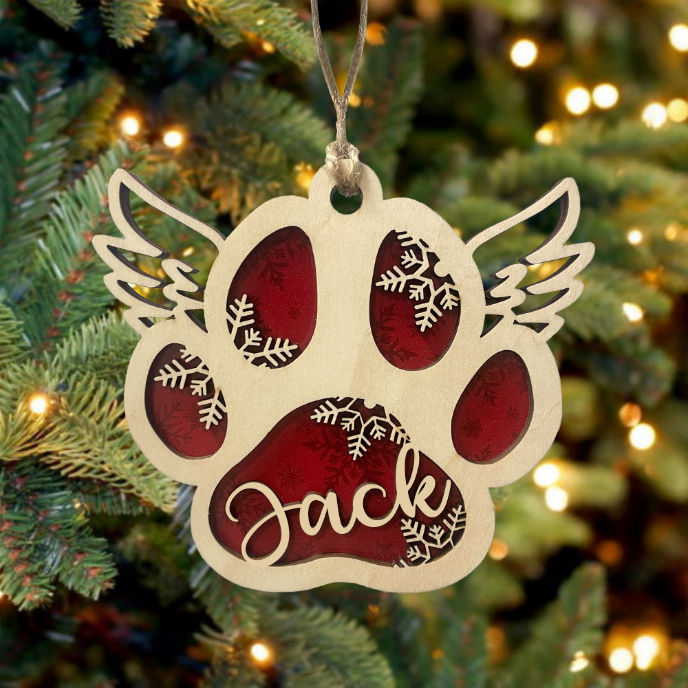 Navidad-Ornamento navideño de madera pata de perro con alas con 1 nombre personalizado