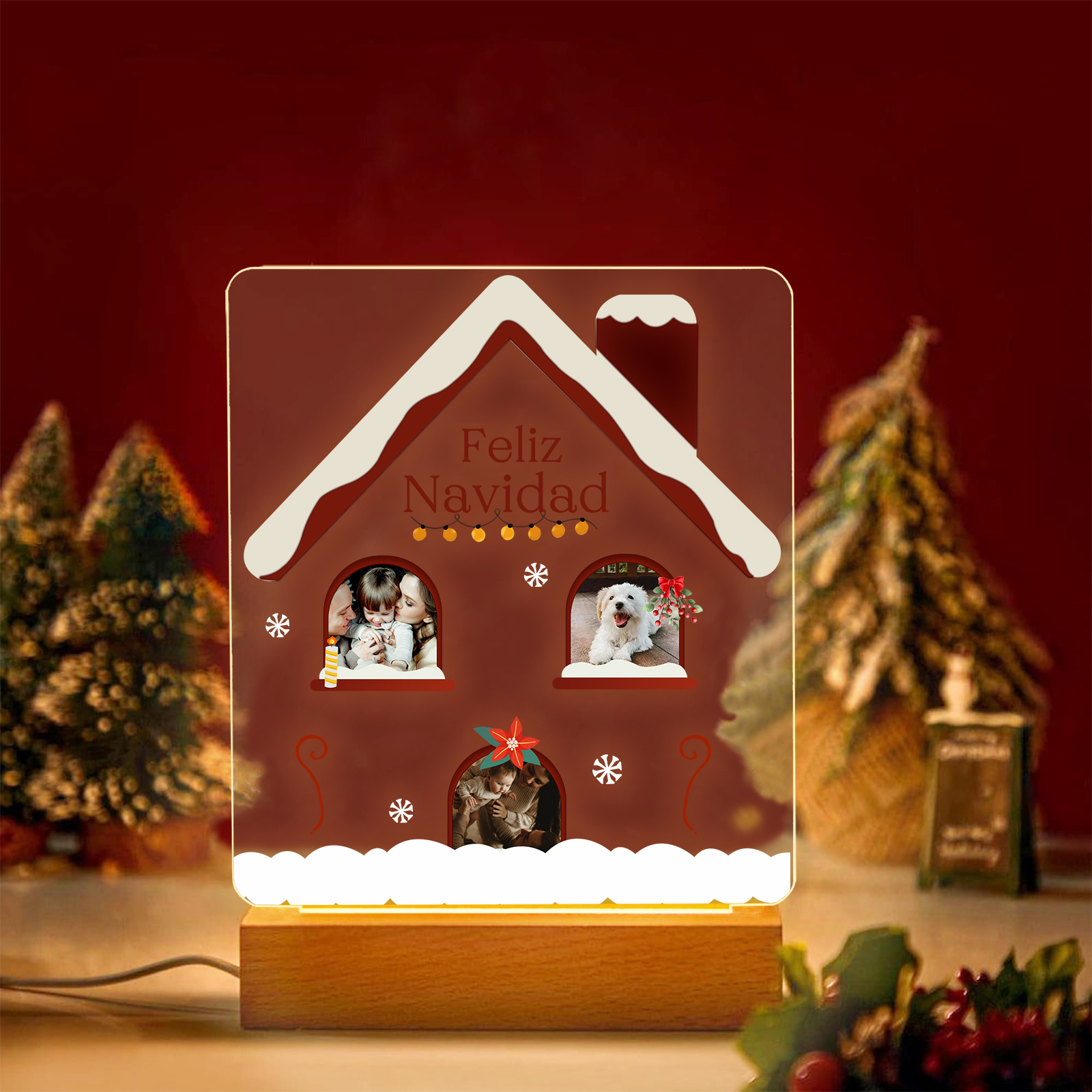 Navidad-Lámpara Luz de Noche LED Feliz Navidad con 3 Fotos Personalizadas-Jessemade ES