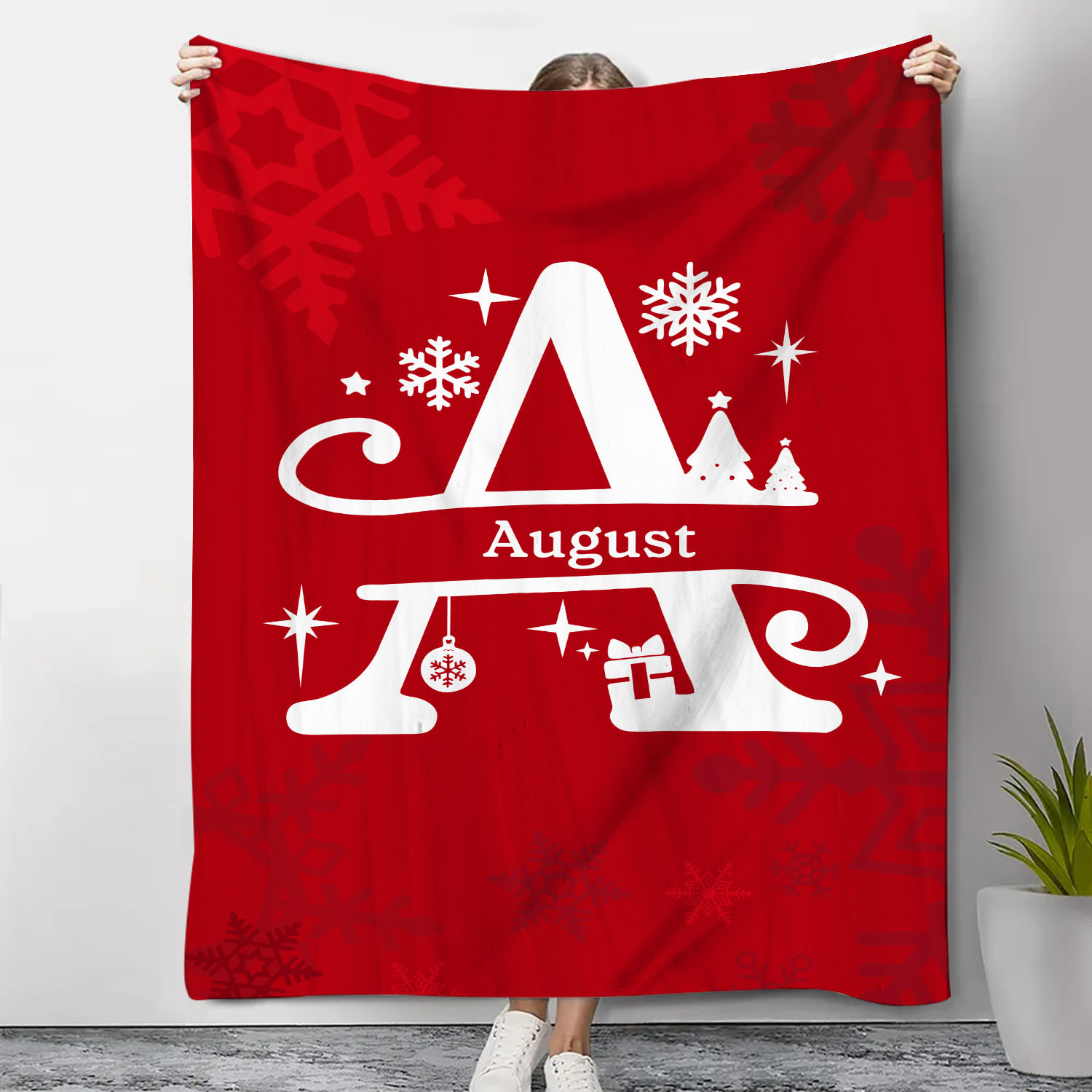 Manta de buen calidad de Navidad personalizada con 1 letra y 1 nombre-Jessemade ES