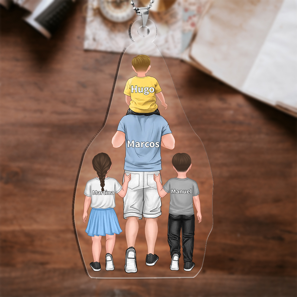 Llavero de acrílico papá y niños 1-4 nombres y personajes personalizados-Jessemade ES