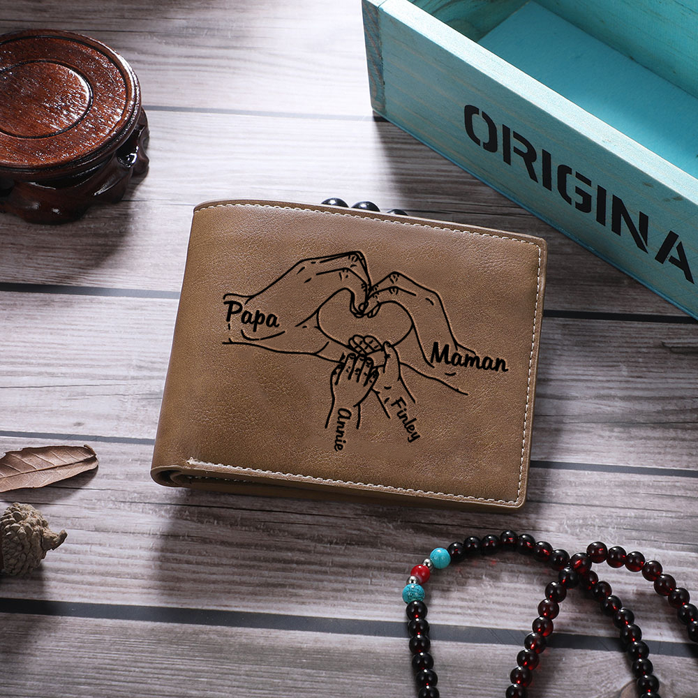 A mi papá-Unidad de llavero y cartera con caja personalizados con 4 nombres y 1 foto-Jessemade ES