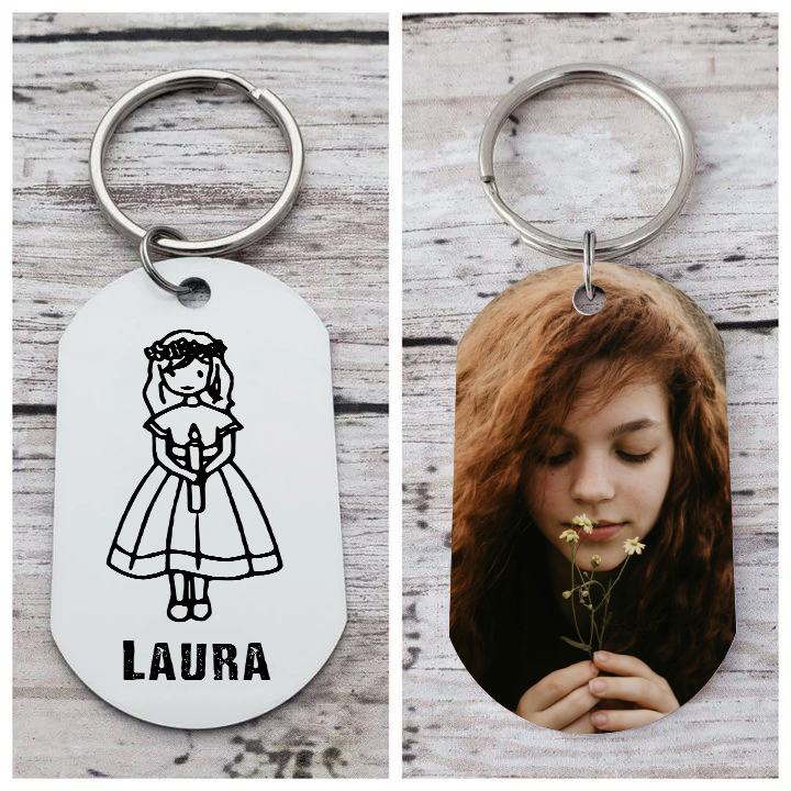 Comunión-Llavero con icono de comunión 1 foto y 1 nombre personalizados-Jessemade ES