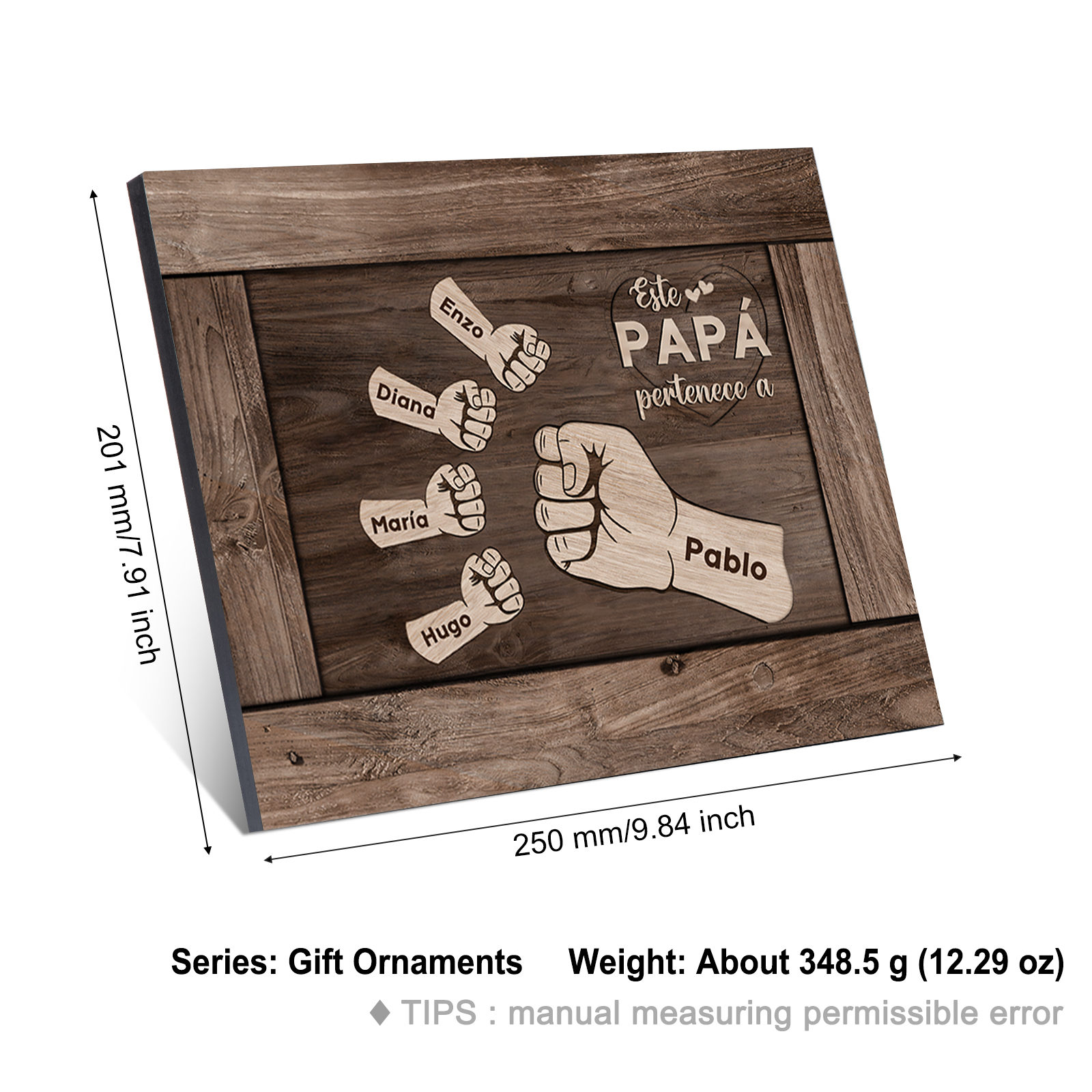 A mi papá - Lámina marco de madera puño con puño 5 nombres personalizados-Jessemade ES