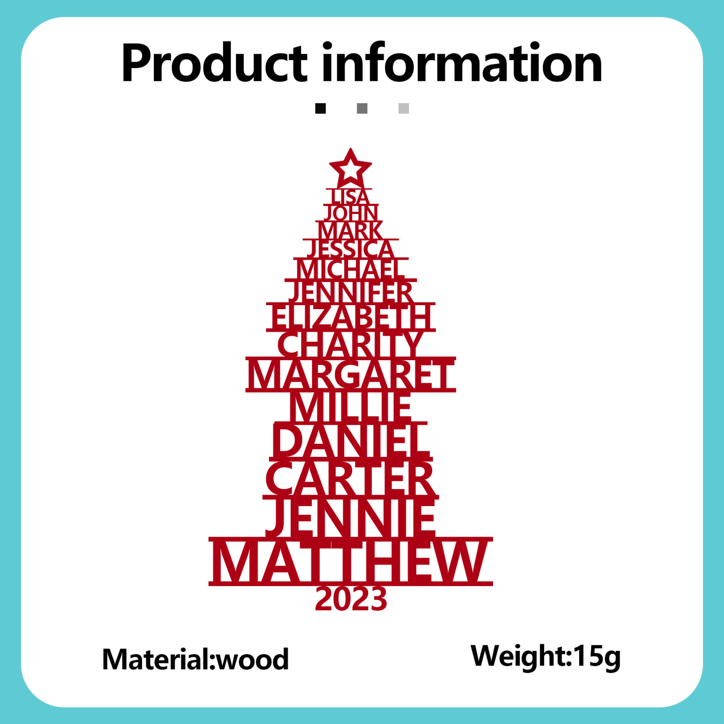 Navidad-Ornamento navideño de madera árbol de nombres con 14 nombres y año personalizados