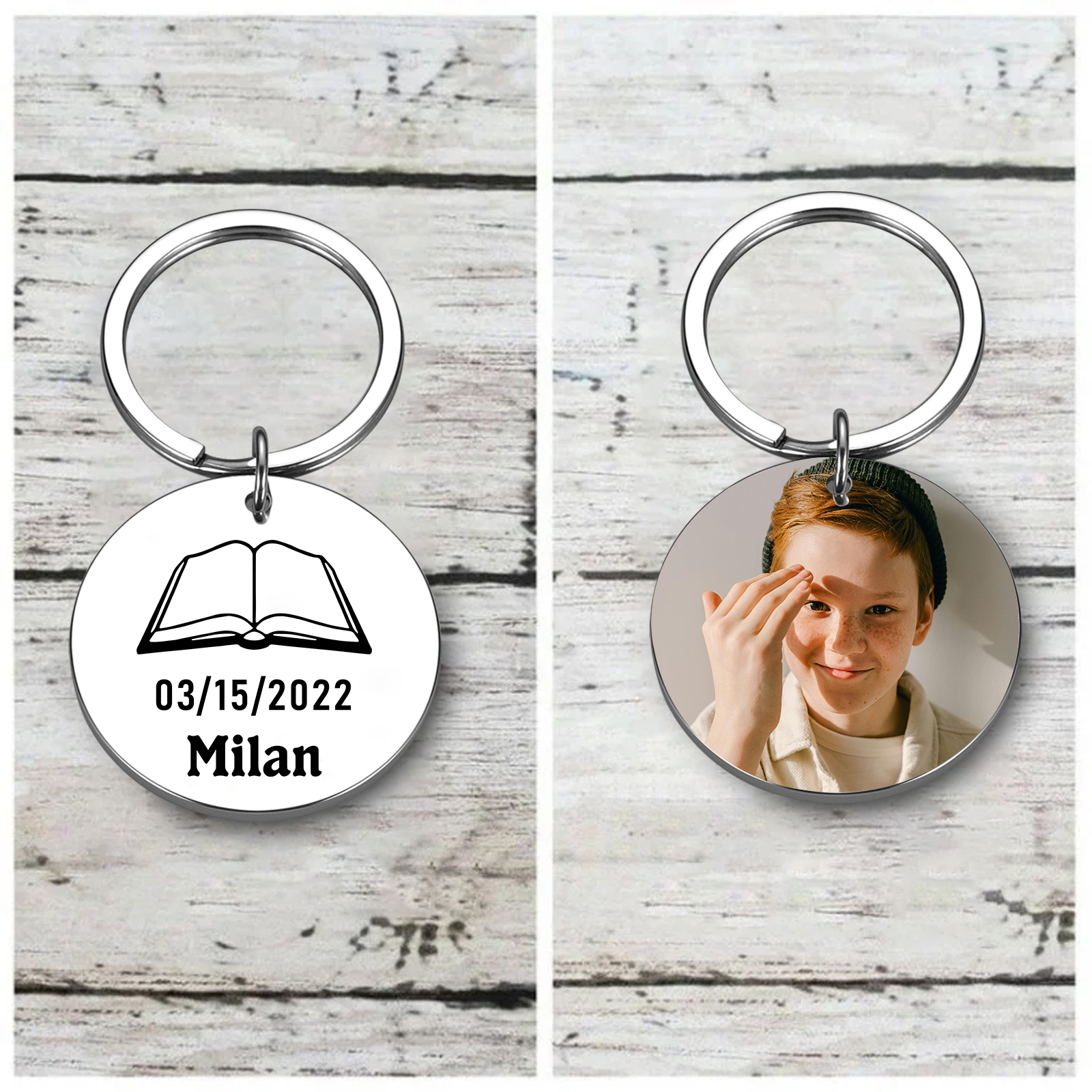 Comunión-Llavero con icono de comunión 1 foto, 1 fecha y 1 nombre personalizados-Jessemade ES