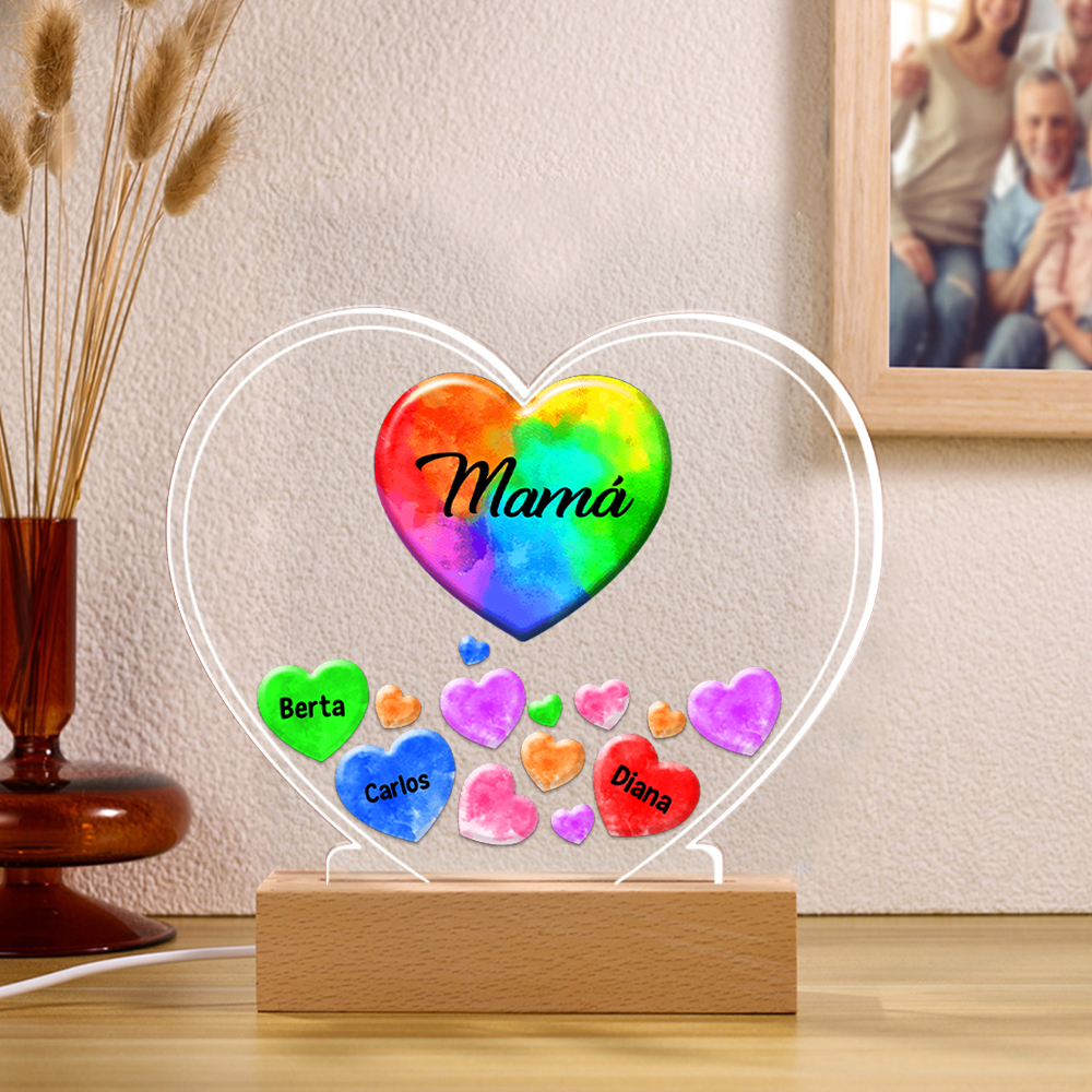 A mi mamá/abuela-Lámpara 3D Ilusión Luz de Noche Personalizada con 1-14 Nombres y 1 Texto-Jessemade ES
