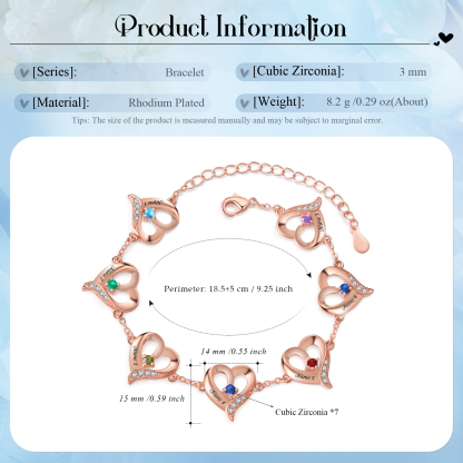 Pulsera 1-7 nombres y piedras personalizados con dije de corazón-Jessemade ES