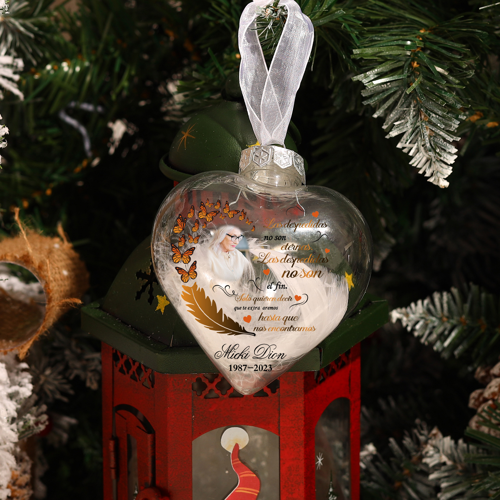 Bola navideña conmemorativa Adorno de Navidad 1 nombre, 1 foto y años personalizados con pluma -Jessemade ES