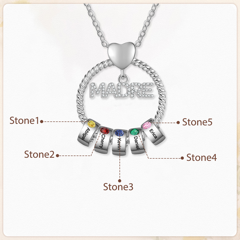 Navidad-Collar con colgante de "MADRE" con 5 nombres y 5 piedras de nacimiento personalizados | Jessemade