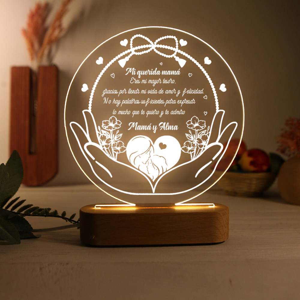 A mi mamá-Lámpara 3D Ilusión Luz de Noche Personalizada con 1 Texto-Jessemade ES